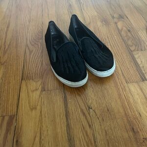 Black Skeleton Calf Hair Slip-On Sneakers